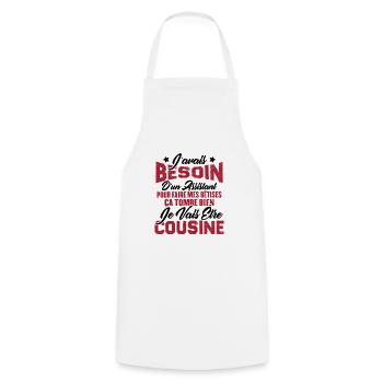 Je vais être cousine, Cadeau pour future cousine - Tablier de cuisine - blanc - Devant - AI Model Male 185 dark (185cm)