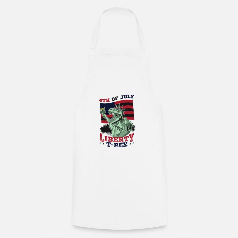 July 4 Liberty T-Rex American Flag - Cooking Apron - white