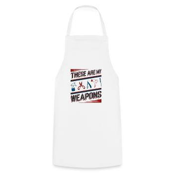 Ce sont mes armes dans le salon de coiffure - Tablier de cuisine - blanc - Devant - AI Model Male 185 dark (185cm)
