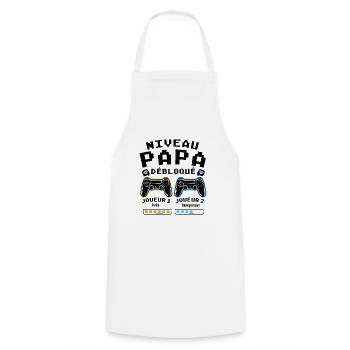Niveau Papa Débloqué Cadeau Drôle Nouveau Papa - Tablier de cuisine - blanc - Devant - AI Model Male 185 dark (185cm)