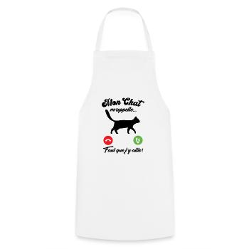 Mon chat m'appelle - Tablier de cuisine - blanc - Devant - AI Model Male 185 dark (185cm)