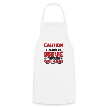 Be careful, I passed the driving test. - Cooking Apron - white - Front - AI Model Male 185 dark (185cm)