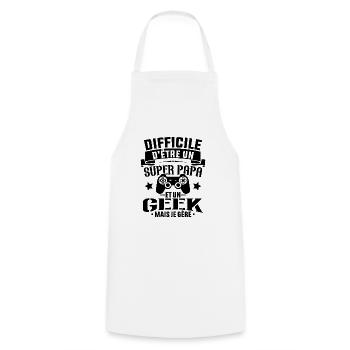 Un super papa et Un geek - Cadeau papa jeux video - Tablier de cuisine - blanc - Devant - AI Model Male 185 dark (185cm)