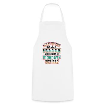 Happy employee, retired. - Cooking Apron - white - Front - AI Model Male 185 dark (185cm)