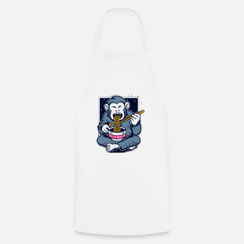 Happy Monkey Enjoys Ramen Noodles Design - Cooking Apron - white