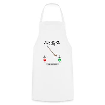 Alphorn is calling - Alpenmusik Alphornspieler - Kochschürze - Weiß - Vorne - AI Model Male 185 dark (185cm)