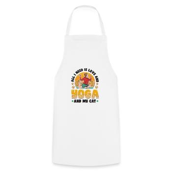 All I need is love, yoga and cat - Cooking Apron - white - Front - AI Model Male 185 dark (185cm)
