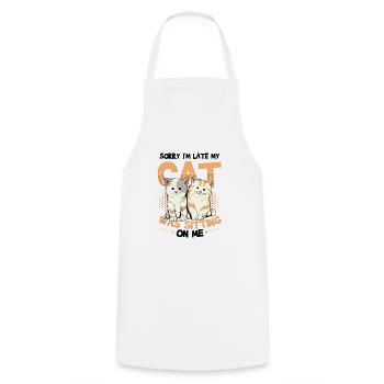 Sorry I'm late - Cooking Apron - white - Front - AI Model Male 185 dark (185cm)