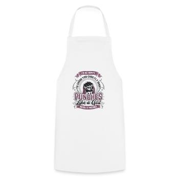 Show what "punches like a girl" means: - Cooking Apron - white - Front - AI Model Male 185 dark (185cm)