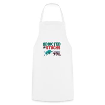 Addicted to Stocks, Bull Bear Stock Market - Cooking Apron - white - Front - AI Model Male 185 dark (185cm)