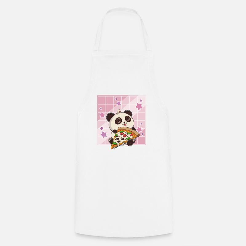Cute Kawaii Panda Who Eats Pizza Anime Manga - Cooking Apron - white
