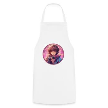 Indie Anime Boy Appareil photo vintage Vaporwave - Tablier de cuisine - blanc - Devant - AI Model Male 185 dark (185cm)
