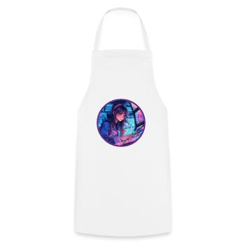 Arcade Anime Girl Vaporwave Neon Glow Retro - Cooking Apron - white - Front - AI Model Male 185 dark (185cm)
