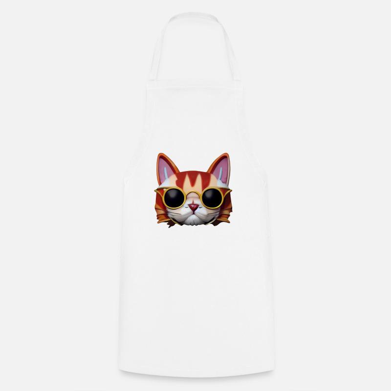 Magical funny cat face with sunglasses! - Cooking Apron - white