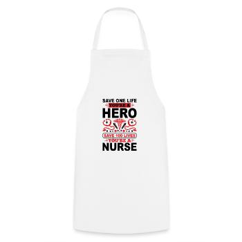 Save a Life Hero 100 Life Nurse - Cooking Apron - white - Front - AI Model Male 185 dark (185cm)