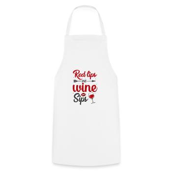Lèvres rouges et vin - Tablier de cuisine - blanc - Devant - AI Model Male 185 dark (185cm)