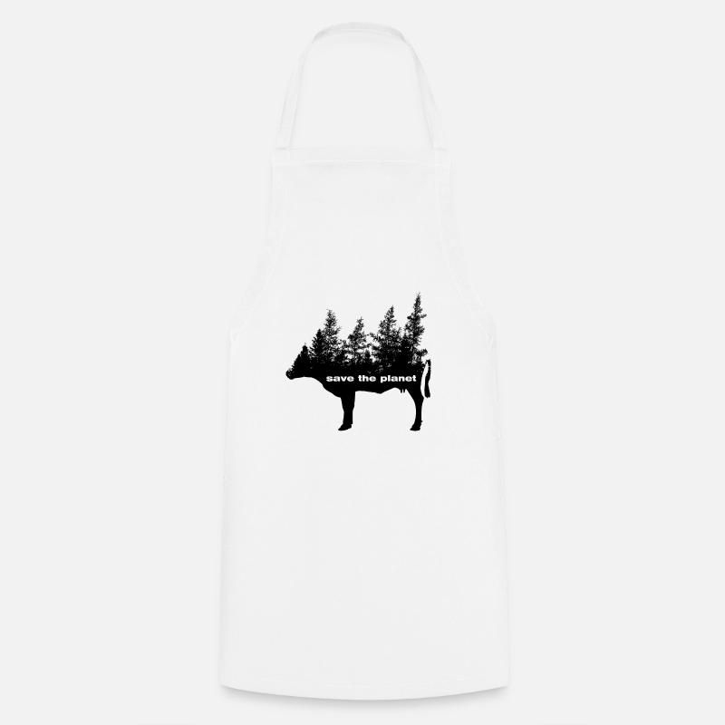 Save the Planet - Vegan Environmental Protection Cow Forest - Cooking Apron - white