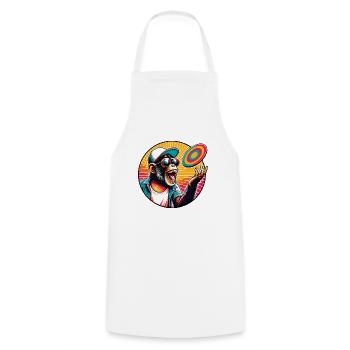 Chimpanzé avec lunettes de soleil, casquette de baseball et frisbee - Tablier de cuisine - blanc - Devant - AI Model Male 185 dark (185cm)