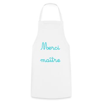 MASTER. THANK YOU. THANK YOU, MASTER. MASTER. MASTER GIFT - Cooking Apron - white - Front - AI Model Male 185 dark (185cm)