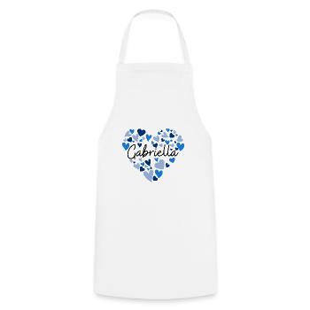 gabriella Name Design with Heart-Shaped blue Heart - Cooking Apron - white - Front - AI Model Male 185 dark (185cm)