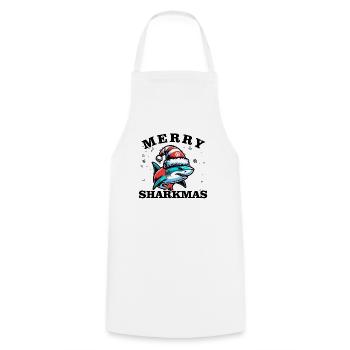 Merry Sharkmas - Christmas - Cooking Apron - white - Front - AI Model Male 185 dark (185cm)