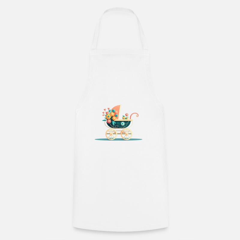 Poussette fleurie 10 - Tablier de cuisine - blanc
