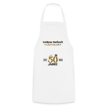 Goldene Hochzeit 2024 Gästebuch 50. Hochzeitstag - Kochschürze - Weiß - Vorne - AI Model Male 185 dark (185cm)