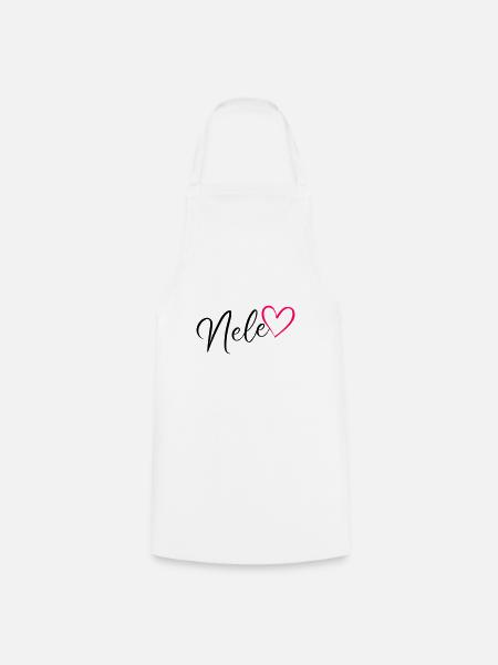 Nele Nom de famille Prénom Coeur Rose - Tablier de cuisine - blanc