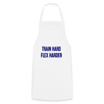 Train Hard Flex Harder - Kochschürze - Weiß - Vorne - AI Model Male 185 dark (185cm)