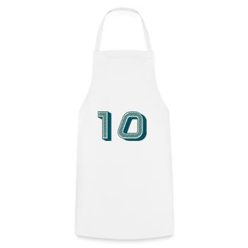 10. 10 YEARS. 10th ANNIVERSARY. 10 YEAR ANNIVERSARY. - Cooking Apron - white - Front - AI Model Male 185 dark (185cm)