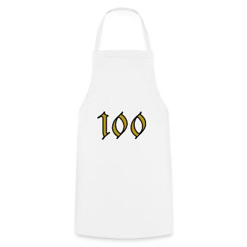 100. 100 YEARS. 100th ANNIVERSARY. BIRTHDAY 100 - Cooking Apron - white - Front - AI Model Male 185 dark (185cm)