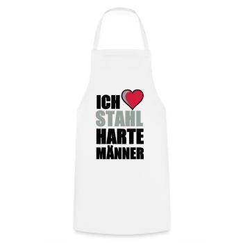 Stahlharte Männer Geschenk - Kochschürze - Weiß - Vorne - AI Model Male 185 dark (185cm)