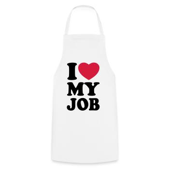 I love my job - J'aime mon travail - Tablier de cuisine - blanc - Devant - AI Model Male 185 dark (185cm)