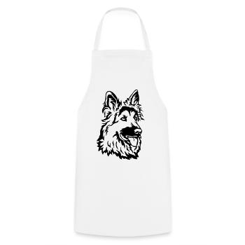 German Shepherd Head - Cooking Apron - white - Front - AI Model Male 185 dark (185cm)