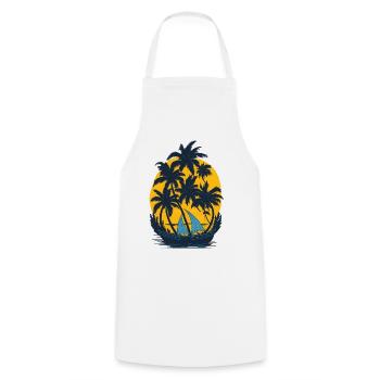 Coucher de soleil sur la barque à palmiers - Tablier de cuisine - blanc - Devant - AI Model Male 185 dark (185cm)