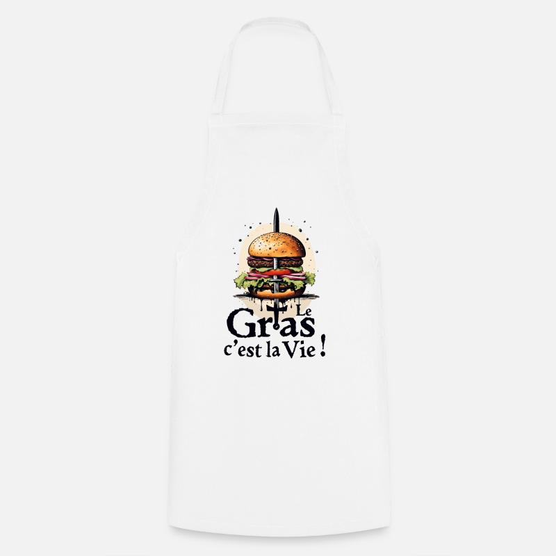 Le gras cest la vie ! Karadoc burger, légende de C - Tablier de cuisine - blanc