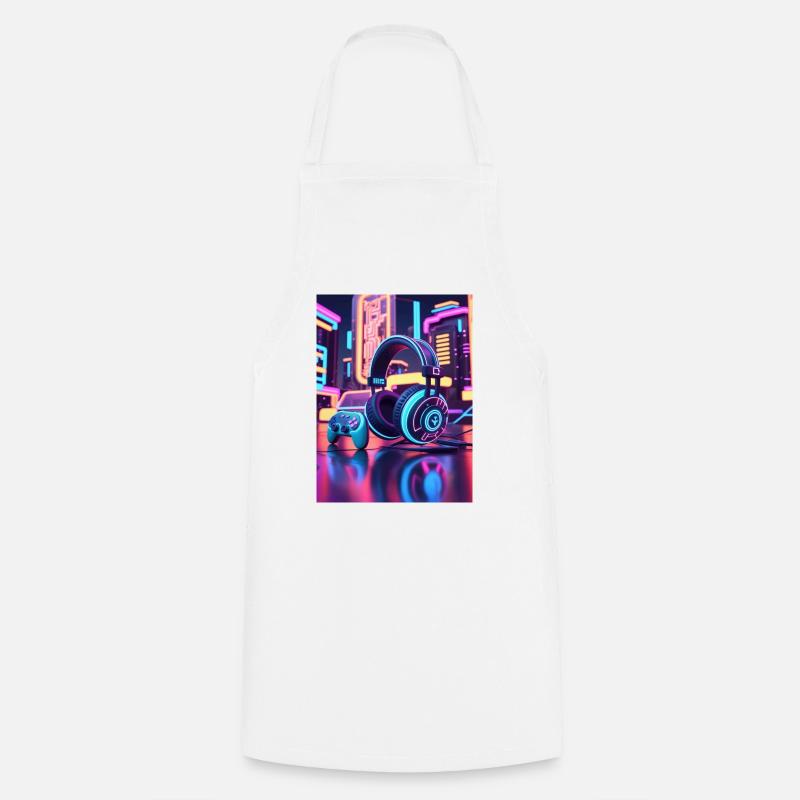 Neon Gaming Headset Design - Cooking Apron - white