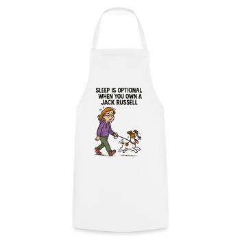 Propriétaire de chien fatigué & bande dessinée Jack Russell - Tablier de cuisine - blanc - Devant - AI Model Male 185 dark (185cm)