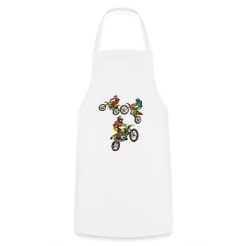 Comic Motocross - 3 Bikes - Kochschürze - Weiß - Vorne - AI Model Male 185 dark (185cm)