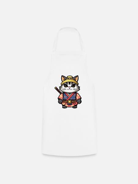 Samurai-Katze #13 - Kochschürze - Weiß