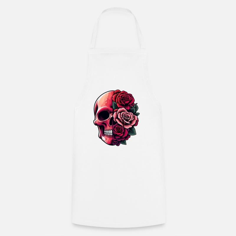 Skull and Bouquet - Cooking Apron - white
