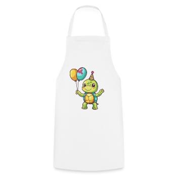 Bande dessinée d’anniversaire de tortue - Tablier de cuisine - blanc - Devant - AI Model Male 185 dark (185cm)