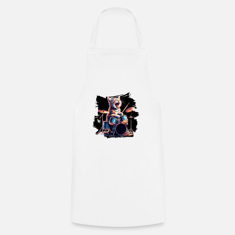 Rock Music Cat Funny Humor Gift Idea - Cooking Apron - white