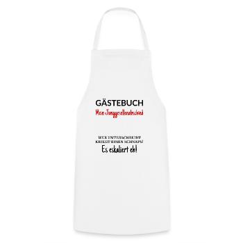 Junggesellenabschied Gästebuch - Kochschürze - Weiß - Vorne - AI Model Male 185 dark (185cm)