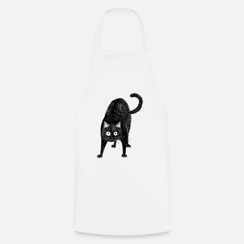 Chat noir - Tablier de cuisine - blanc