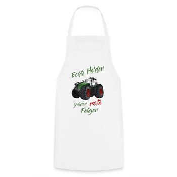 Echte Helden fahren rote Felgen! Traktor Spruch - Kochschürze - Weiß - Vorne - AI Model Male 185 dark (185cm)