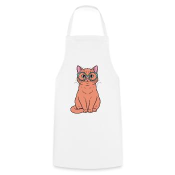 Ginger Cat in Teal Glasses - Cooking Apron - white - Front - AI Model Male 185 dark (185cm)