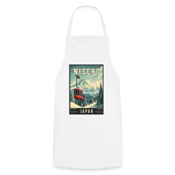 Winter Paradise in Niseko Japan Vintage Travel Art - Cooking Apron - white - Front - AI Model Male 185 dark (185cm)