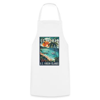 Explore St. Thomas Tropical Vintage Travel Art - Cooking Apron - white - Front - AI Model Male 185 dark (185cm)