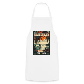 Tropical Zanzibar in Tanzania Vintage Travel Art - Cooking Apron - white - Front - AI Model Male 185 dark (185cm)